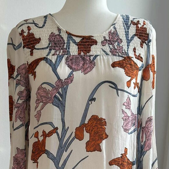 Kaffe Floral Blouse With Smocked Bodice & High-Low Sleeves – EU 38 (US 8) - Picture 2 of 8